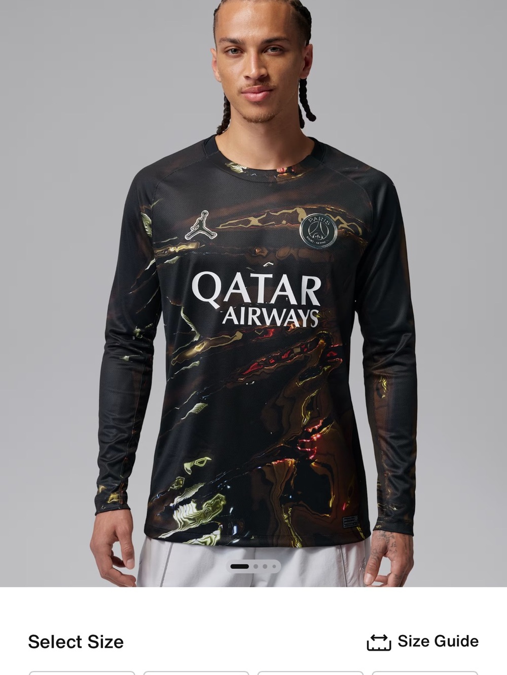 Nike Black PSG Long-Sleeve Football Shirt with Metallic Marbled Accents